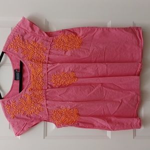 Madison Mathews pink orange embroidered cotton top blouse shirt sz XL
